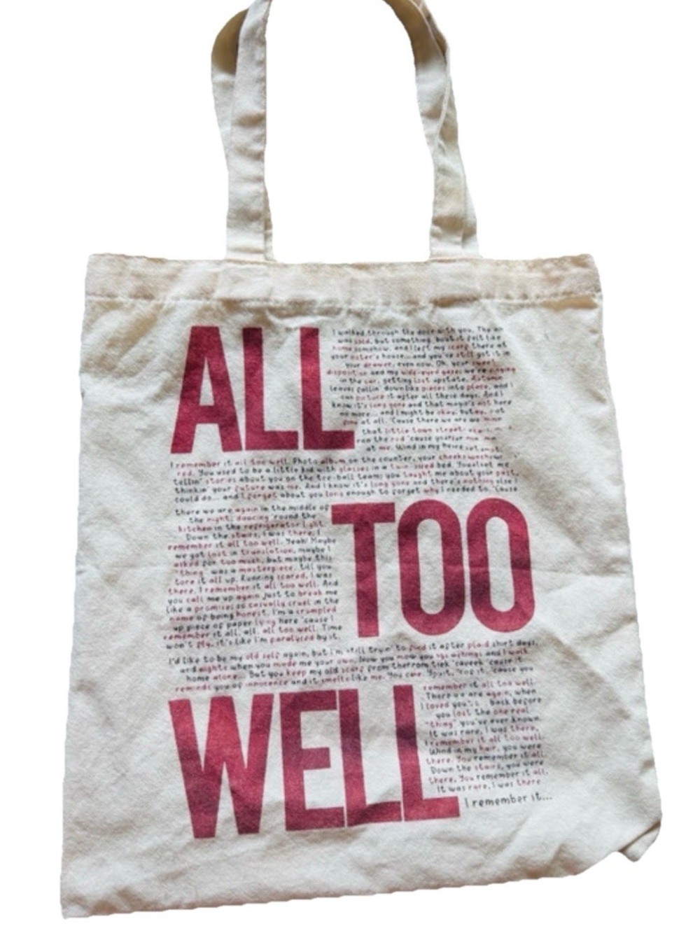 Taylor Swift All To Well Canvas Tote Bag Lyrics Song Tan